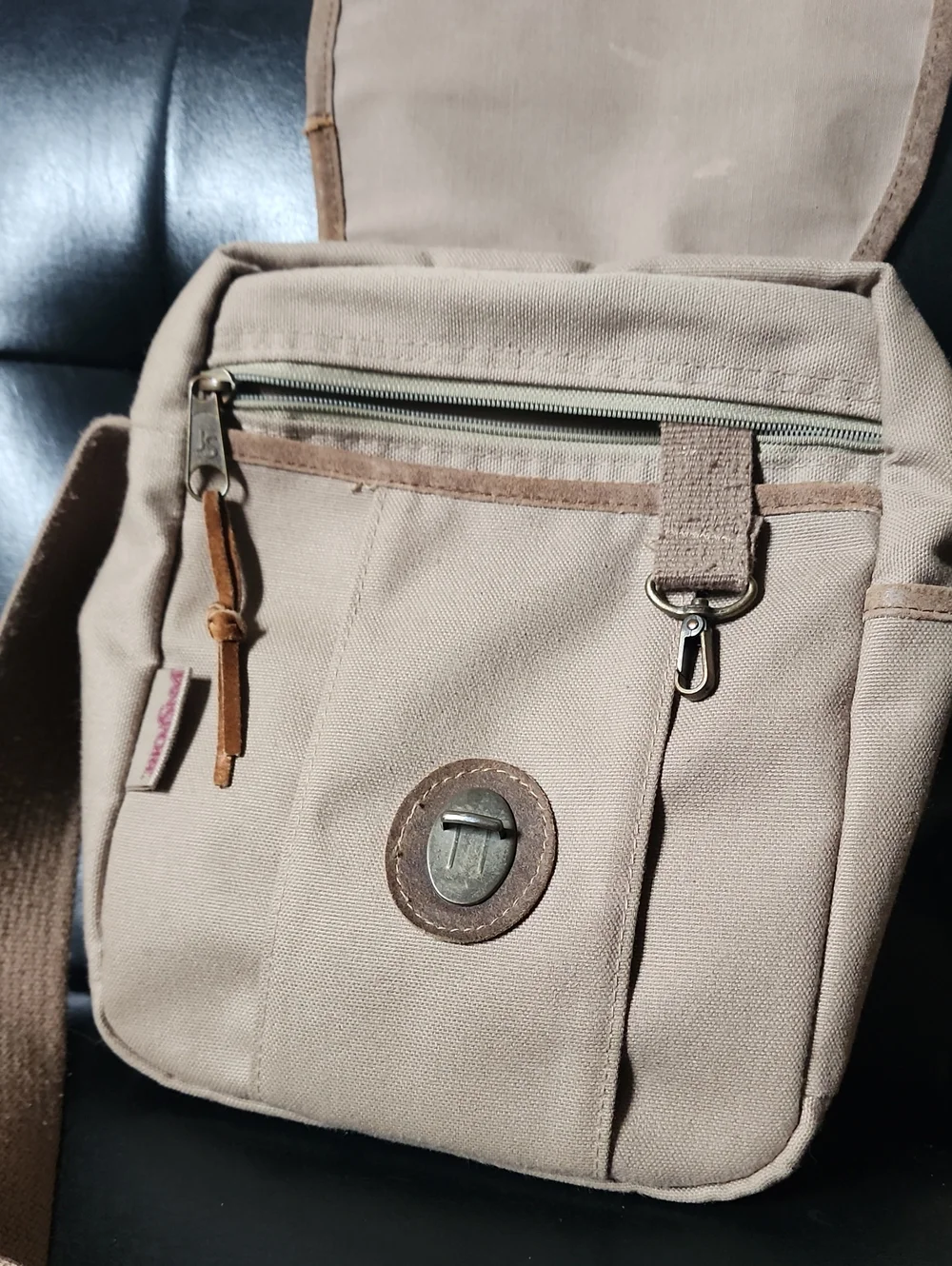 VTG JanSport Canvas Leather Safari Sac Crossbody Bag Field Satchel Gorpcore Tan